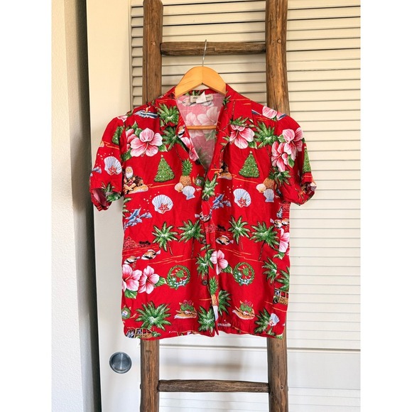 Hawaiian Reserve Collection Christmas Hawaiian Shirt Red Size 12 - Picture 1 of 5